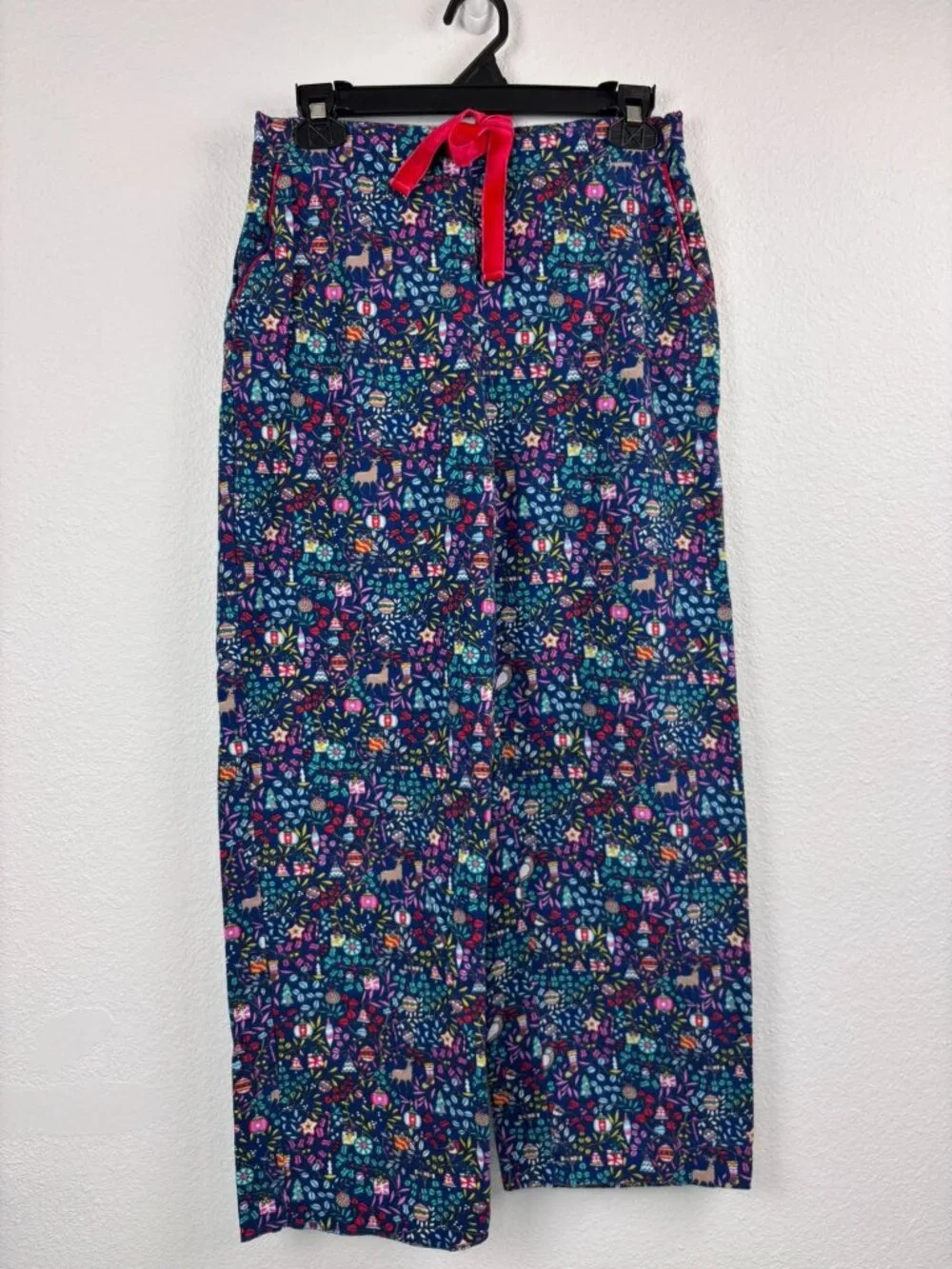 Boden women's 6 Navy christmas‎ printed flannel pajama sleep pants 100% cotton